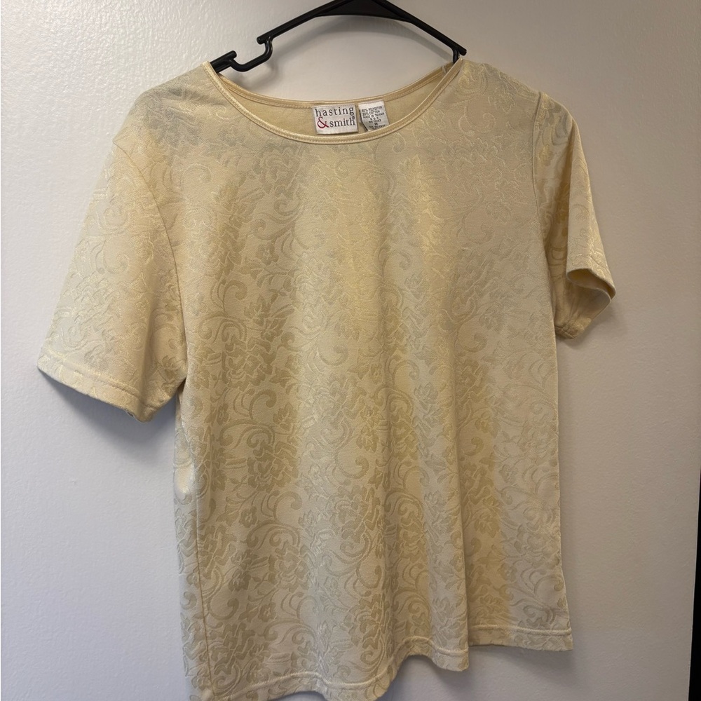 Vtg Butter Yellow Patterned Top Hasting & Smith